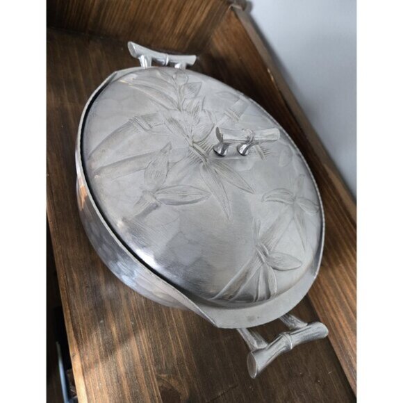 Everlast Forged Aluminum Metal Serving Pot w Lid Bamboo Leaf Design 50s 60s - Picture 8 of 9